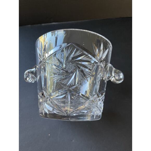 Vtg. Cut Crystal Ice Bucket Whirling Pinwheel Star Of David Cocktail Barware - Picture 2 of 11